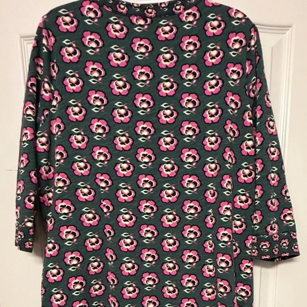 Boden Floral Midi Dress Green Pink Cotton Knit Long Sleeve 18L Pockets - Picture 3 of 6